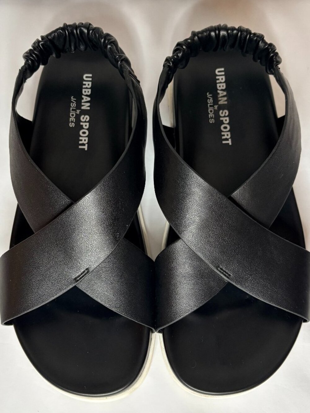 J/SLIDES NYC Resa Black Leather Crisscross Elastic Slingback Platform Sandals 9